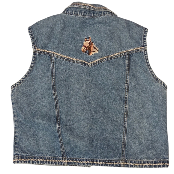 Vintage Gordon & James Western Horse Denim Jean Vest Rodeo Cowboy Embroidered - Picture 3 of 7
